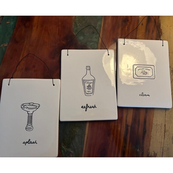 Set of 3 Bone white & Black Silhouette Bathroom Plaques- - Picture 2 of 9